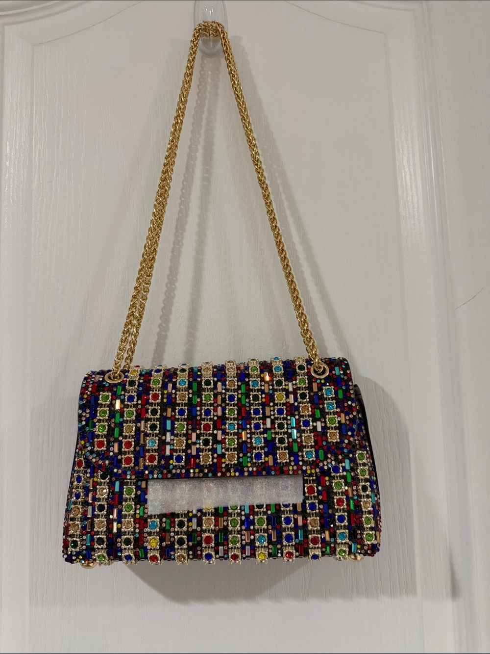 Embellished Multicolor Chain Shoulder Bag